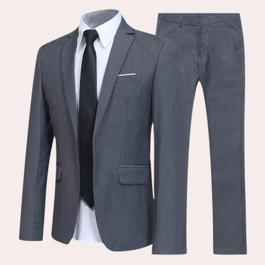 Elegant men's tailored two-piece suit with a classic notch lapel, perfect for sophisticated formal wear.