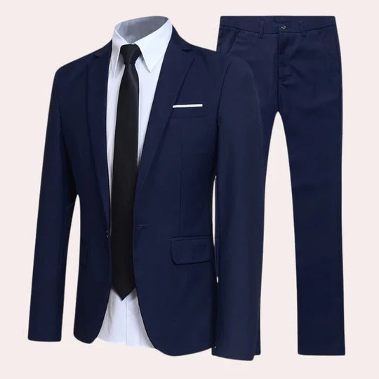 Timeless men's two-piece suit with notch lapel, suitable for office wear, parties, and formal events.