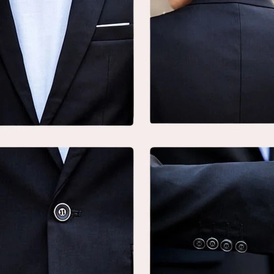 Classic men's tailored two-piece suit with notch lapel, offering timeless style for any formal occasion.