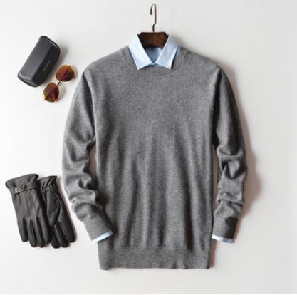 Men's classic V-neck long sleeve sweater, essential fall fashion knitwear for men.