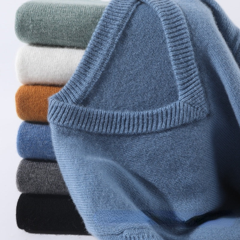 Versatile men's V-neck long sleeve sweater, great for layering in fall & winter styles.
