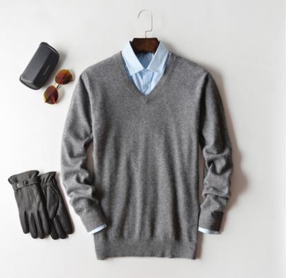 Ultra-comfortable men's V-neck long sleeve sweater, a fall fashion essential for men.