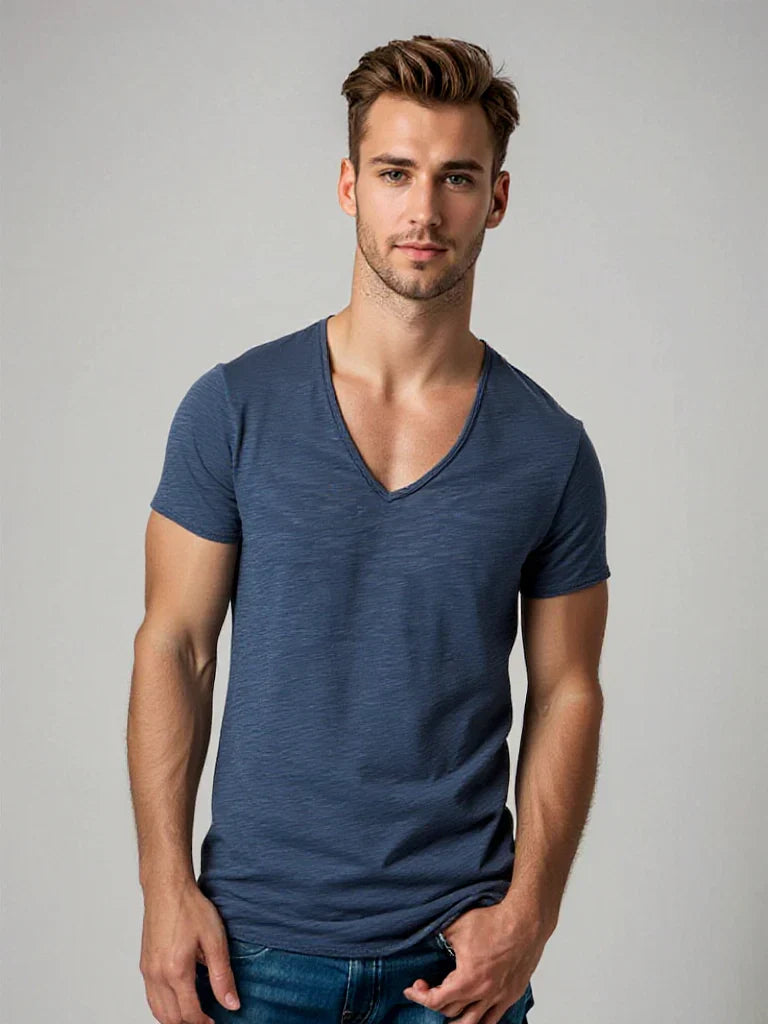 Men's Classic V-Neck T-Shirt in a relaxed fit, perfect for everyday casual style & comfort.