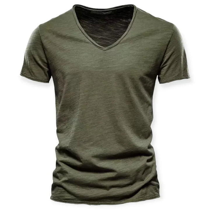 Comfortable men's V-neck t-shirt, ideal for summer layering or standalone everyday wear.