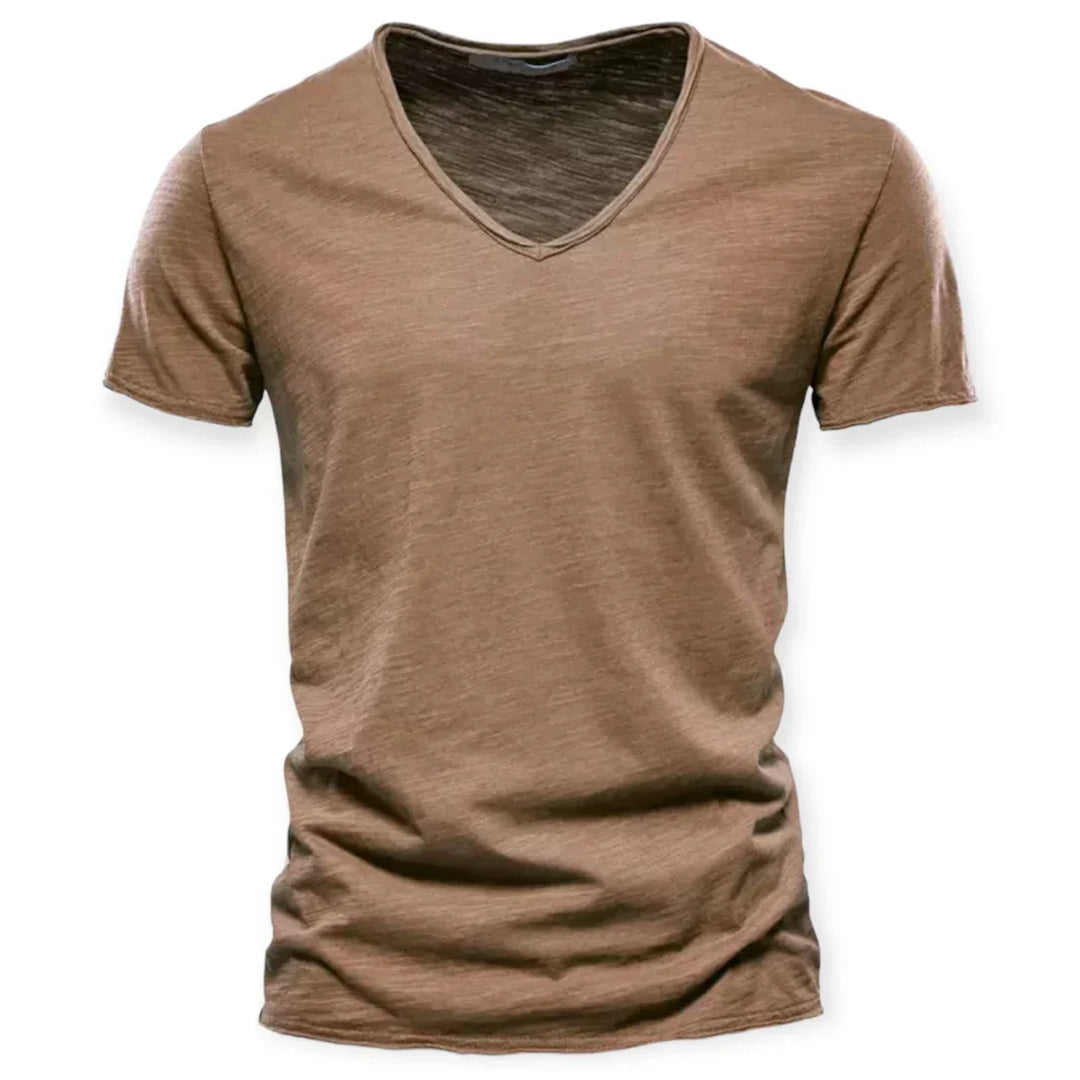 New men's classic V-neck tee offering relaxed fit & effortless style. A must-have for men's fashion.