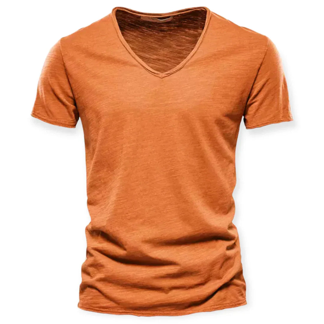 Versatile men's V-neck short-sleeve shirt for ultimate comfort & casual sophistication.