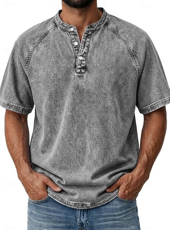 Classic men's button-up shirt, vintage long sleeve design, offering timeless retro appeal for smart casual.