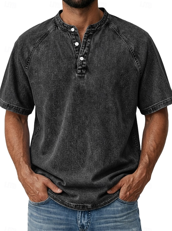 Classic men's vintage long sleeve button-up shirt, versatile retro smart casual fashion essential.