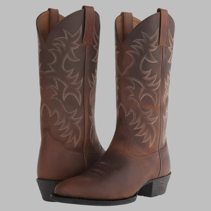 Men's classic western ankle boots, stylish brown leather, comfortable for everyday wear, fashion footwear.