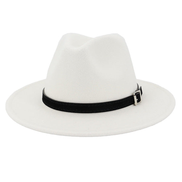 Men's Classic White Fedora Hat with timeless wide-brim style, elegant and adjustable for spring, summer, autumn wear.