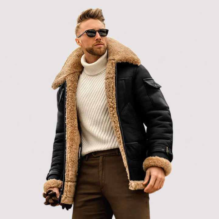 Durable men's winter jacket in a stylish dark color, perfect for fall fashion & essential cold weather protection.