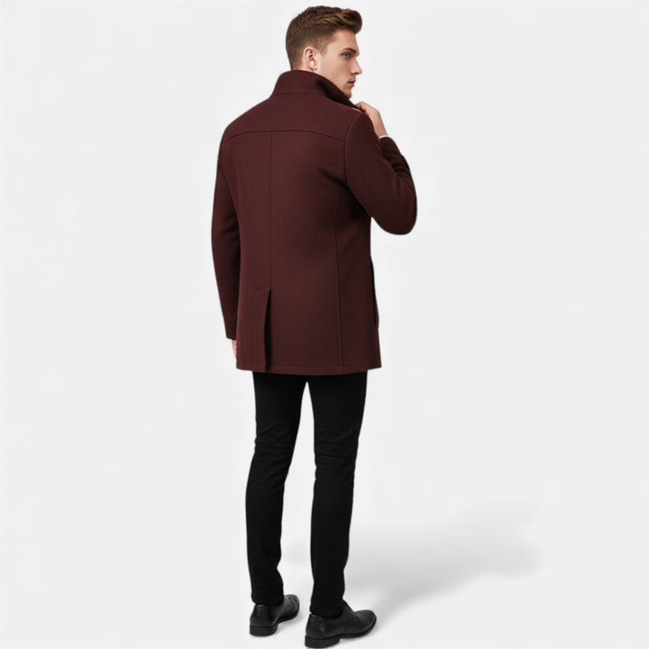 Durable and warm outerwear: classic men's wool business overcoat for stylish winter wear.