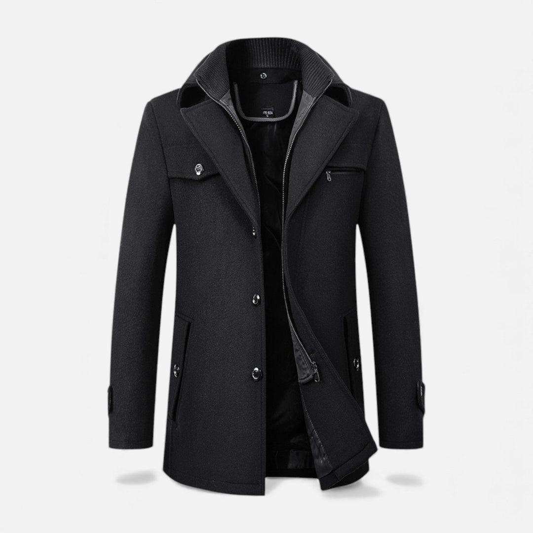 Elegant men's business overcoat crafted from premium wool, ideal for professional settings.