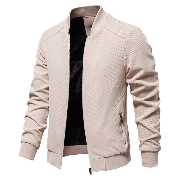 Stylish men's zip-up bomber jacket, a versatile piece of men's outerwear for smart casual everyday looks.