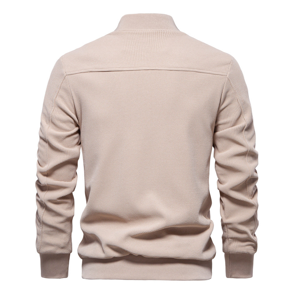 Effortlessly cool men's zip-up bomber jacket, a must-have piece for modern fall and spring fashion.