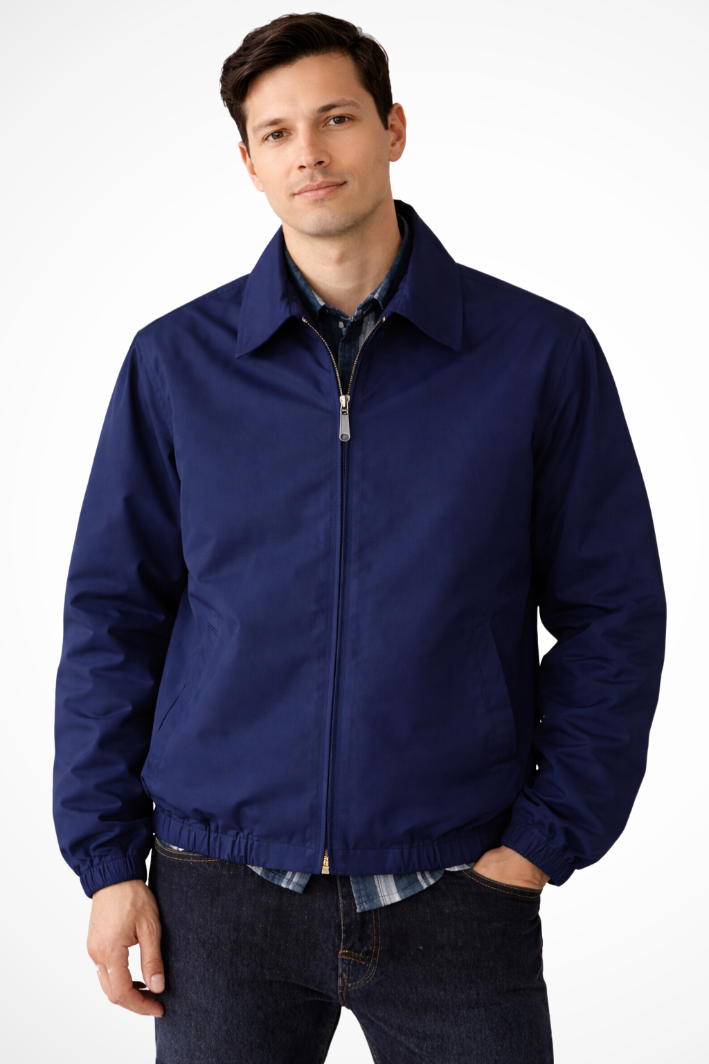 Durable men's fall fashion jacket, the zip-up Harrington style.
