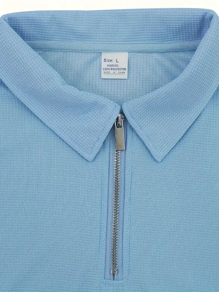 Trendy men's classic zipper shirt & short set, essential for contemporary summer fashion & comfort.