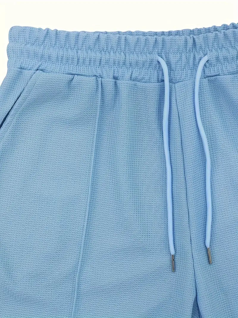 Coordinated men's zipper shirt & short set, a complete and stylish summer casual look for men.