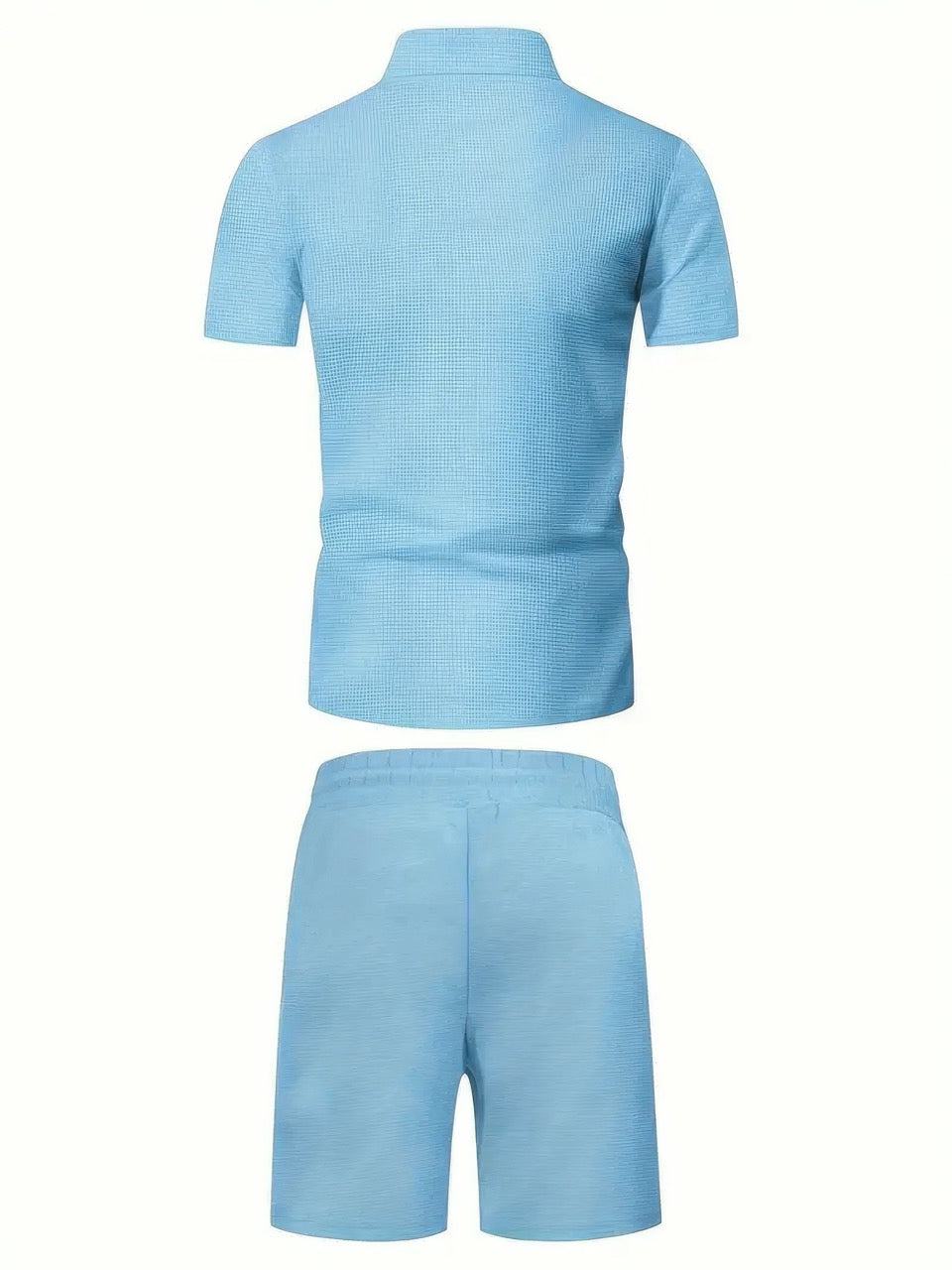 Versatile men's summer set: zipper shirt & matching shorts for various casual occasions & apparel.