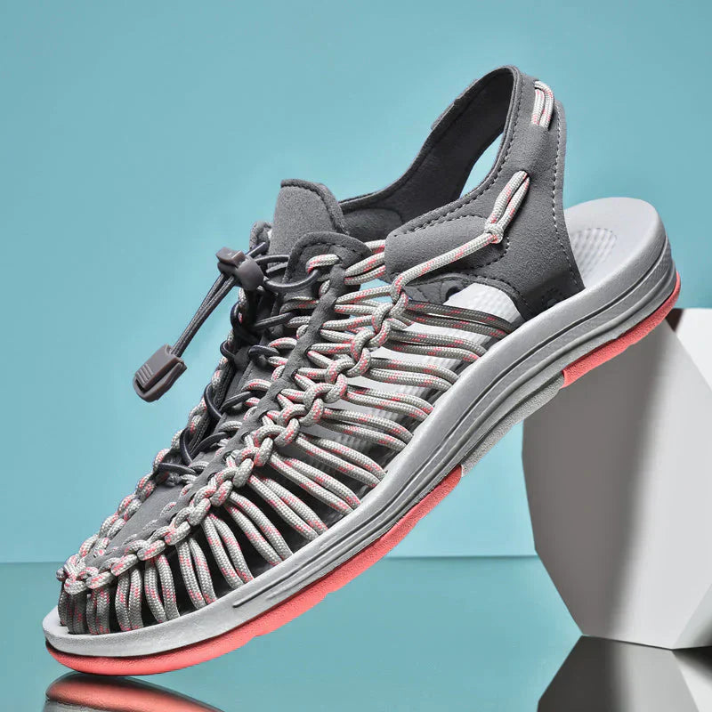 Casual men's closed toe summer shoes with adjustable laces, great for warm weather & outdoor fashion.