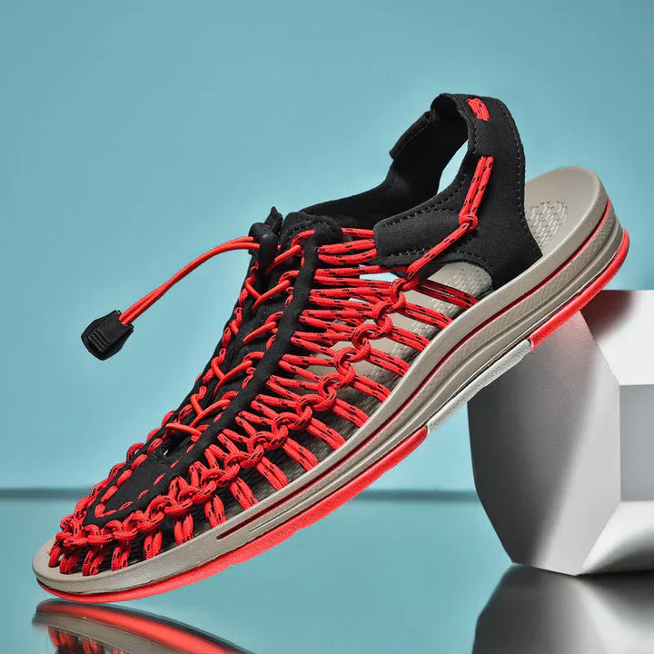 Men's closed toe summer sandals with adjustable lace closure, offering protective & casual style.