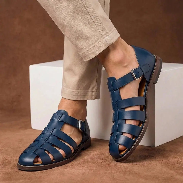 Men's closed toe fisherman sandals with adjustable buckle strap, ideal for casual comfort & summer beach wear.