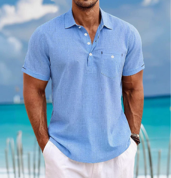 Men's collared short sleeve shirt with button front. Ideal for casual spring & summer fashion and everyday wear.