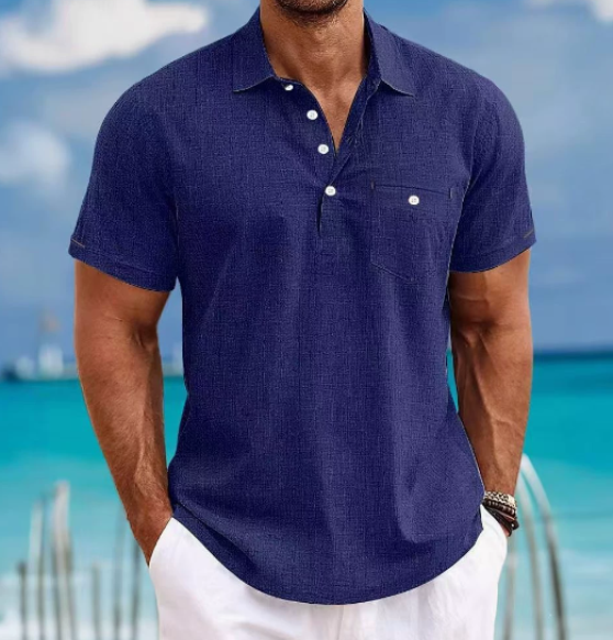 Stylish men's casual collared shirt, short sleeve & button front. Perfect men's apparel for summer & spring style.