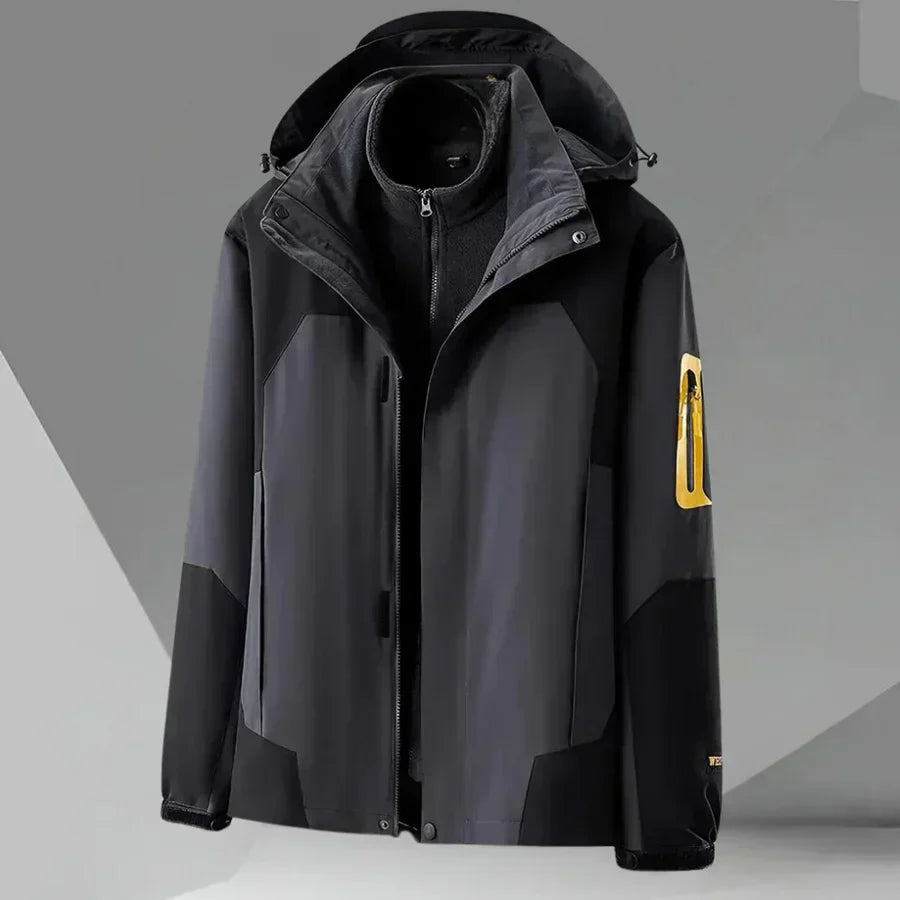 Men's Color Block Hooded Rain Jacket, perfect for spring/fall outerwear. Lightweight & full zip.