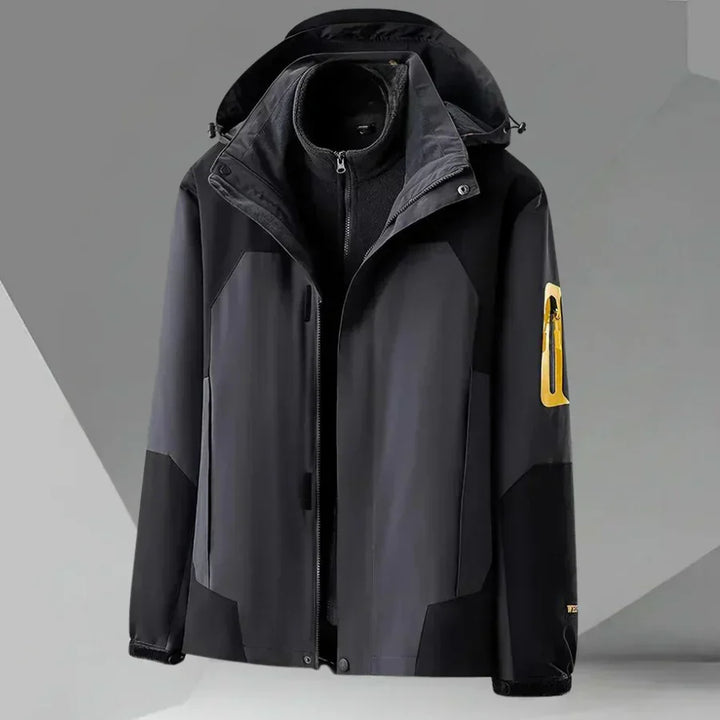 Men's Color Block Hooded Rain Jacket, perfect for spring/fall outerwear. Lightweight & full zip.