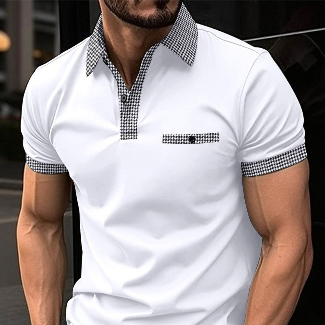 Men's color-coordinated polo shirt with button detail