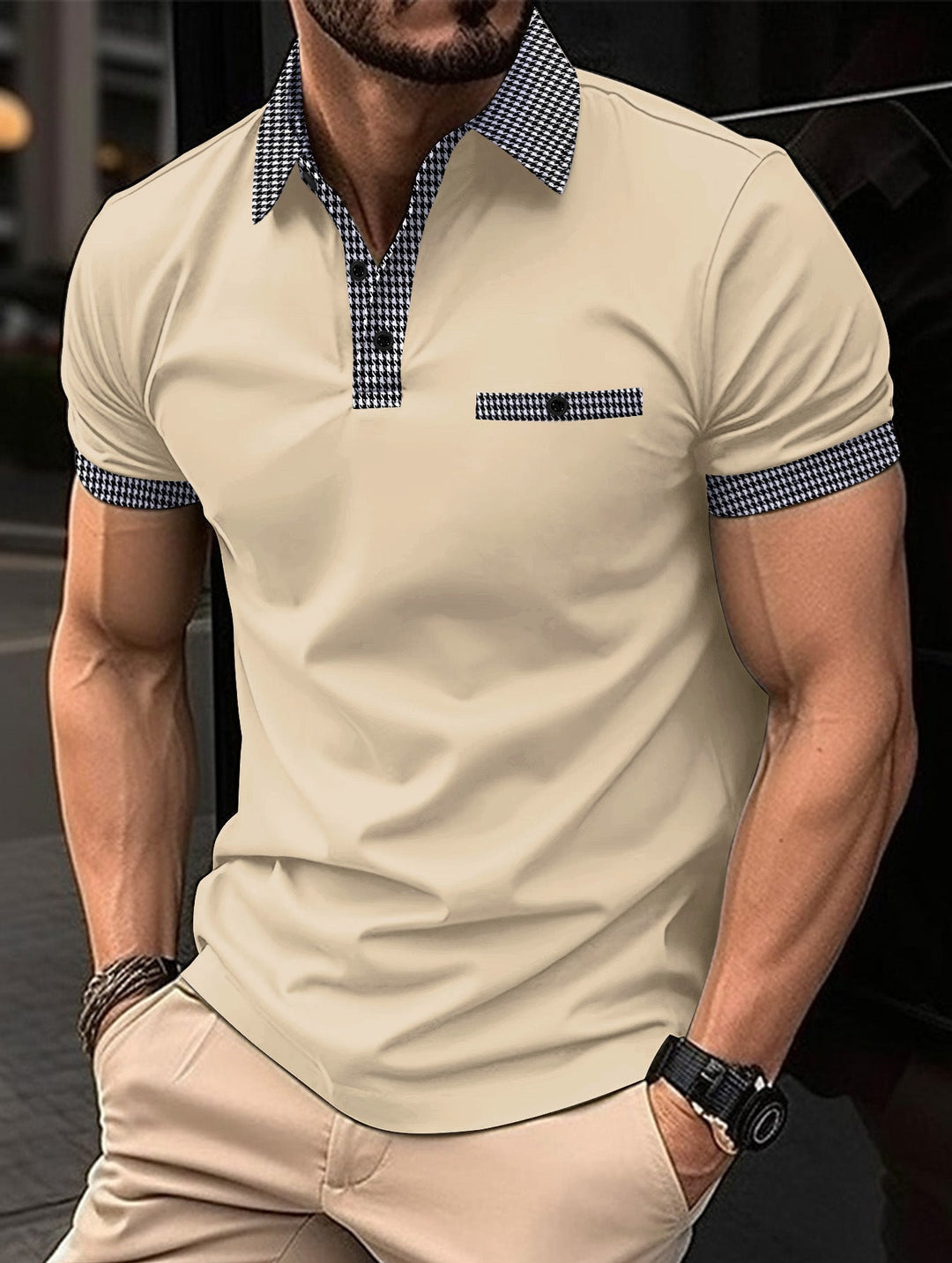 British style polo shirt for men, featuring a button placket