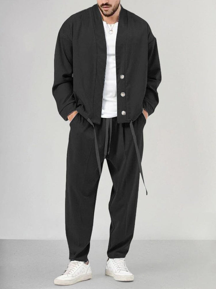Stylish men's matching sweatsuit. This comfortable 2-piece set offers a relaxed fit for lounging or casual fashion.