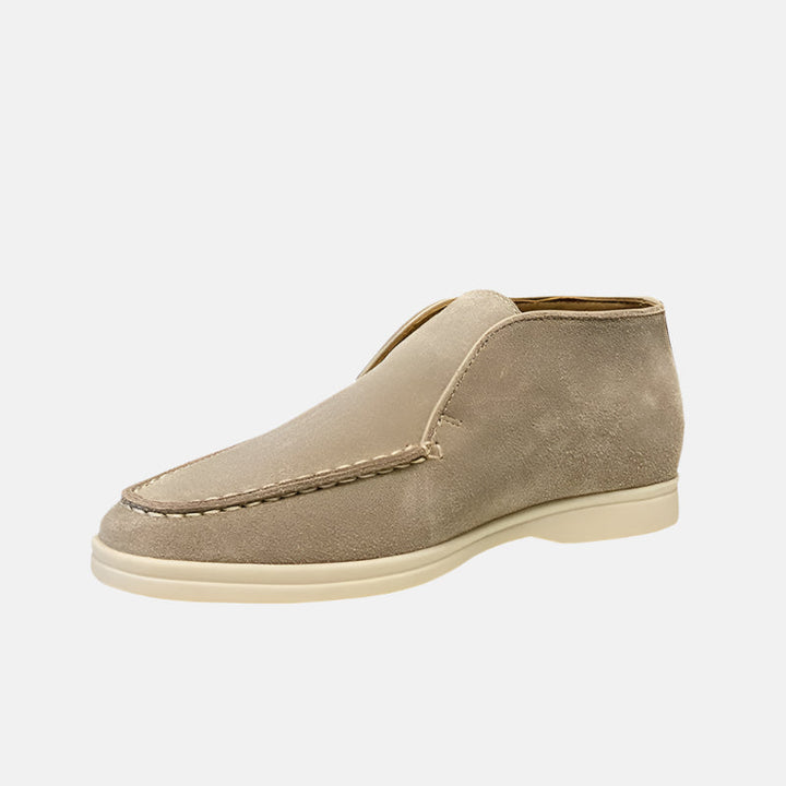 Men's comfortable beige slip-on loafers. Versatile casual shoes for everyday wear and smart casual outfits.