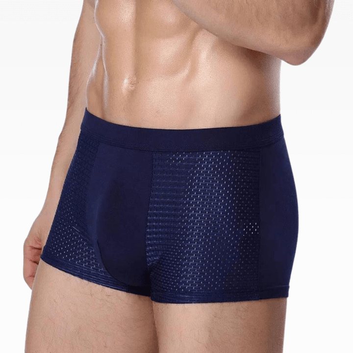Men's boxer shorts laid flat, showcasing relaxed fit. Perfect for all-day comfort & everyday wear.