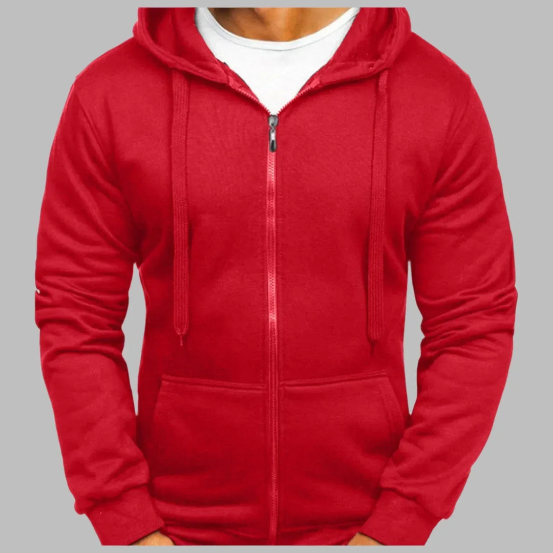 A man models a versatile zip hoodie, highlighting its breathable fabric and casual style.
