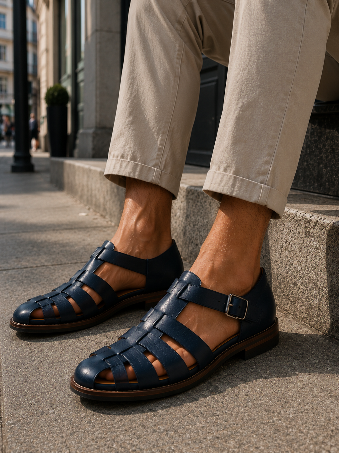 Men's comfortable closed-toe fisherman sandals in brown, perfect for summer casual wear with adjustable buckle.