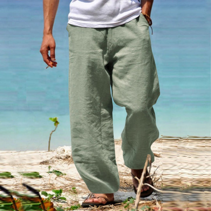 Lightweight men's casual pants with drawstring, essential for summer beach days.
