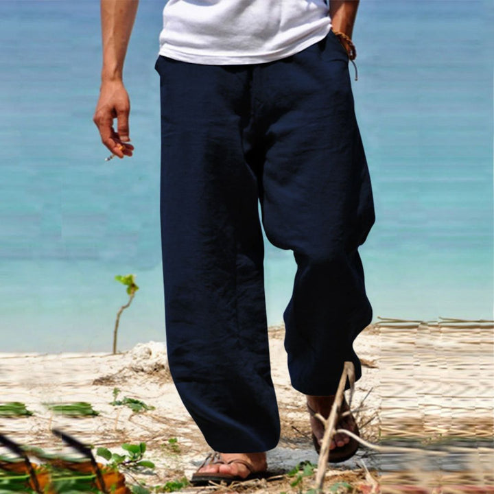 Versatile men's drawstring beach trousers, great for summer vacation & casual outings.