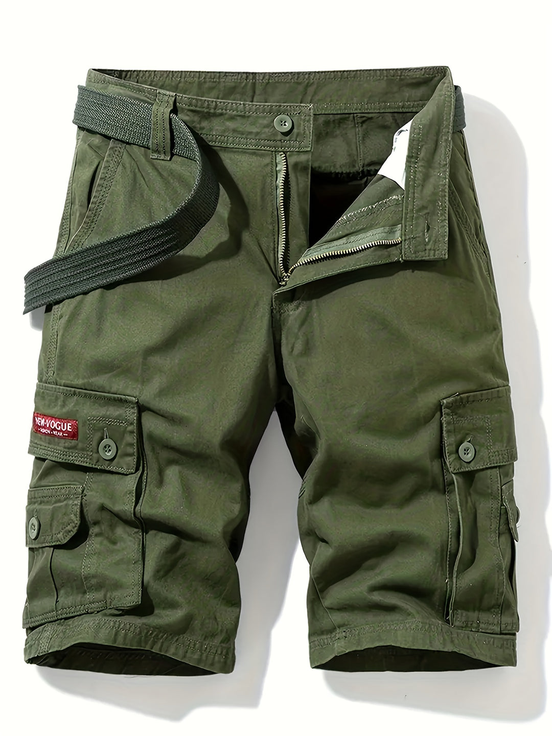 Durable men's mid-rise shorts, cargo style with multiple flap pockets, great for outdoor and casual activities.