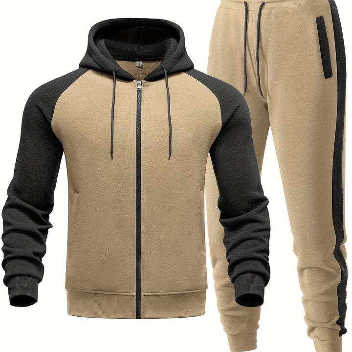 Casual streetwear for men: a stylish hoodie & jogger set designed for comfort.