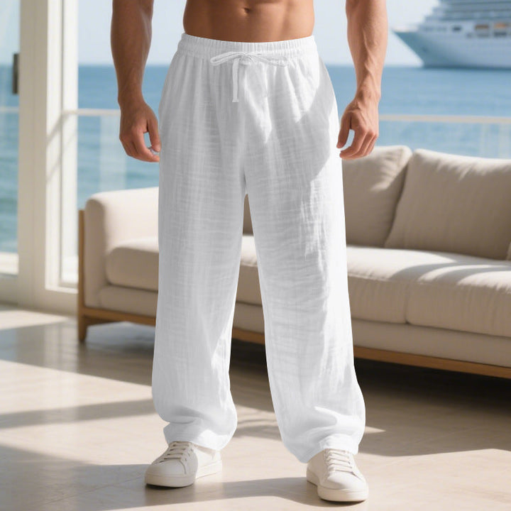 Versatile men's straight leg pants with drawstring waist & pockets, great for casual everyday wear.