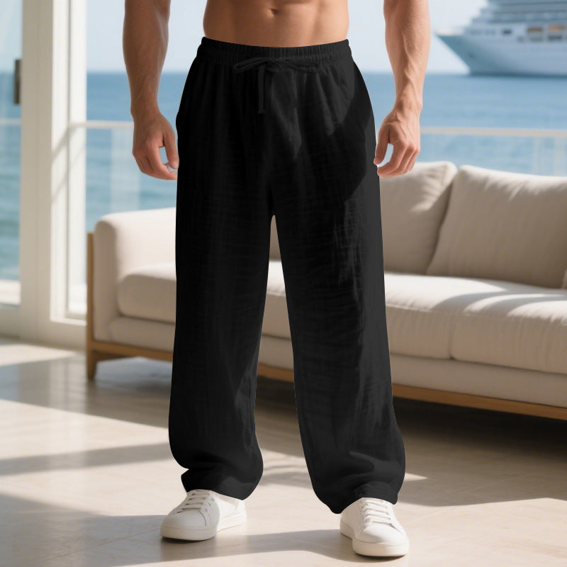 Practical men's straight leg trousers featuring side pockets. Designed for everyday comfort & casual style.