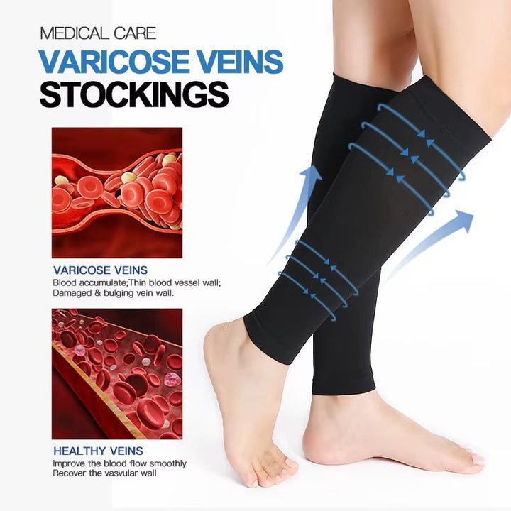 Active man running in black ComfortFlow calf compression socks, showcasing athletic support & recovery.