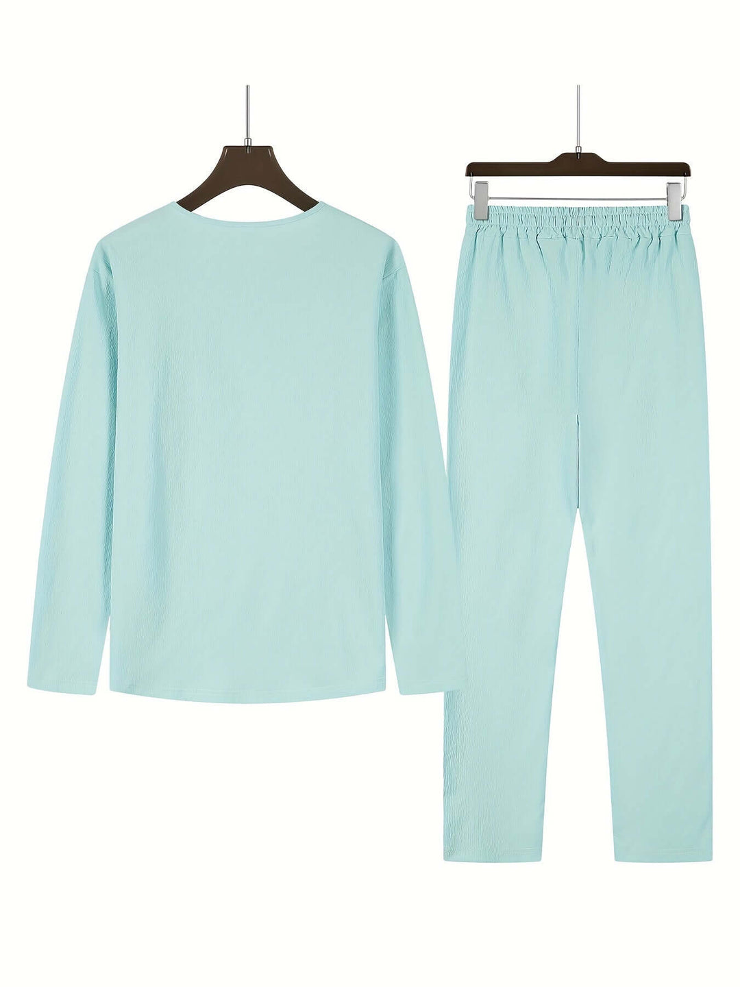 Men's complete comfortable V-neck two-piece casual outfit with relaxed fit top & trousers.
