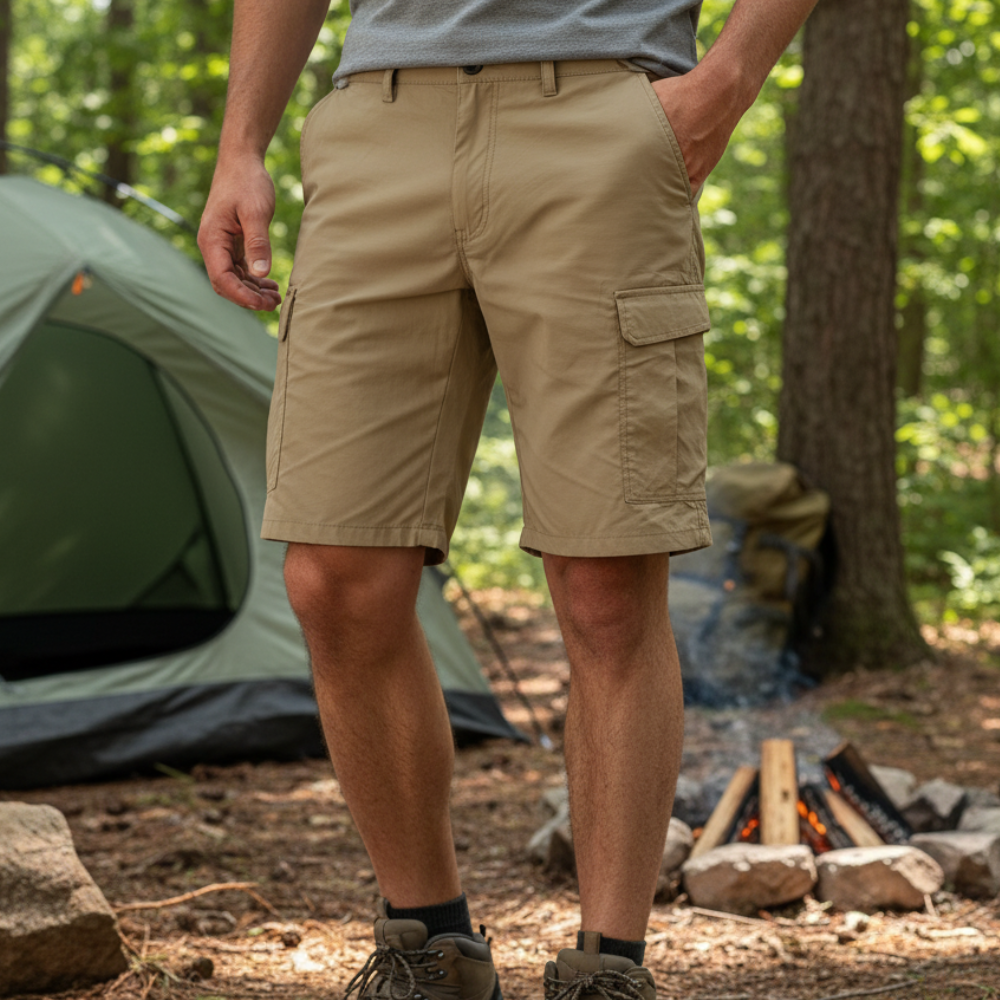 Stylish men's summer cargo shorts with six pockets, great for casual outings, travel, and outdoor comfort.