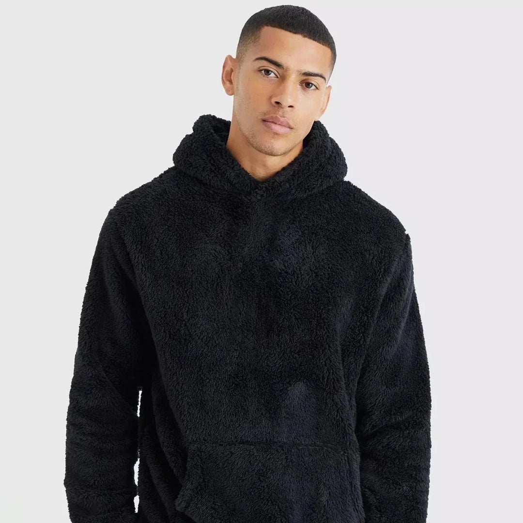 Men's cozy casual hoodie with kangaroo pocket. Warm, relaxed fit pullover top.