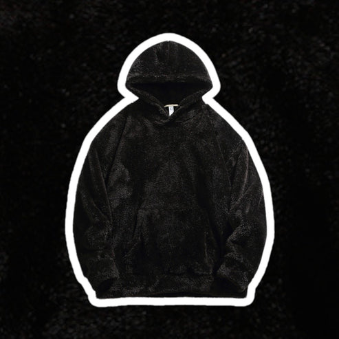 Model wearing a men's cozy casual hoodie, relaxed fit and comfortable for winter.