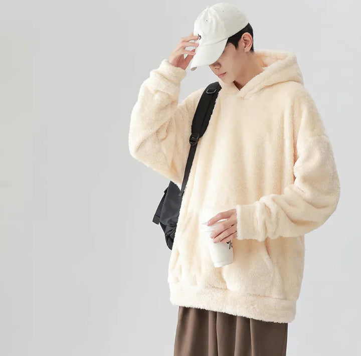 Warm men's hoodie, a cozy casual pullover with a spacious kangaroo pocket for winter.