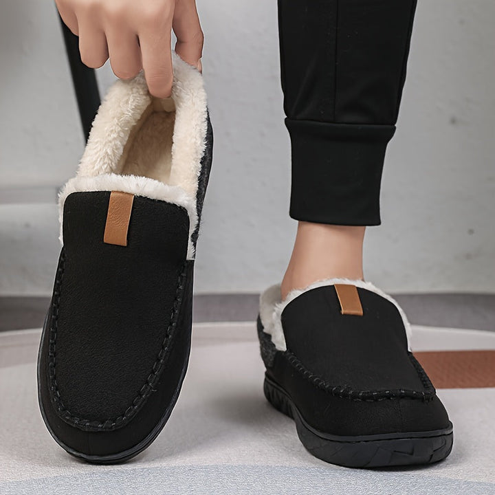 Coffee men's indoor shoes; cozy, warm & perfect for relaxation with non-slip sole.